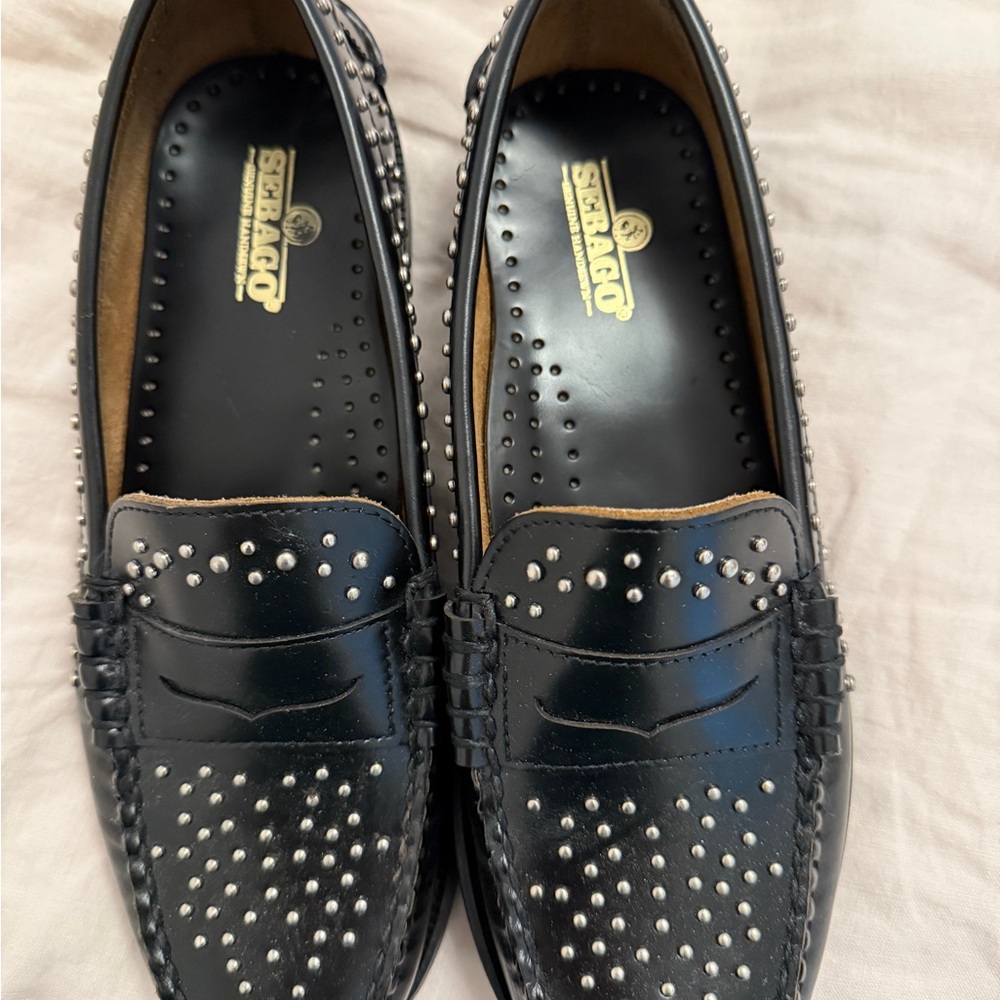 Sebago Black Loafers with Silver Studs